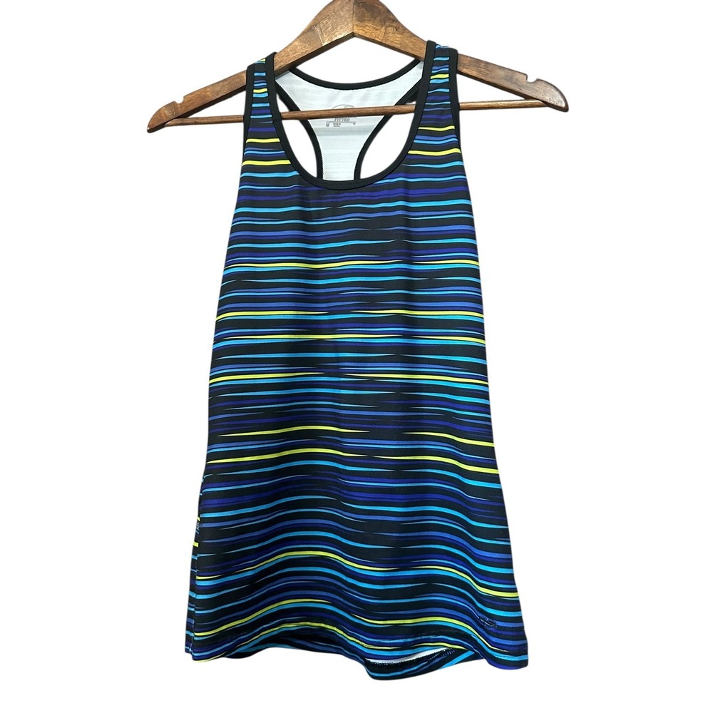 Champion Womens Tank Top Fitted Athletic Striped Racerback Blue‎ Yellow Black M